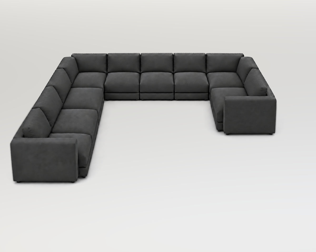 Sofá modular rinconero en U, composición U-3-3-1, tela entrelazada gris, 9 módulos incluidas las rinconeras