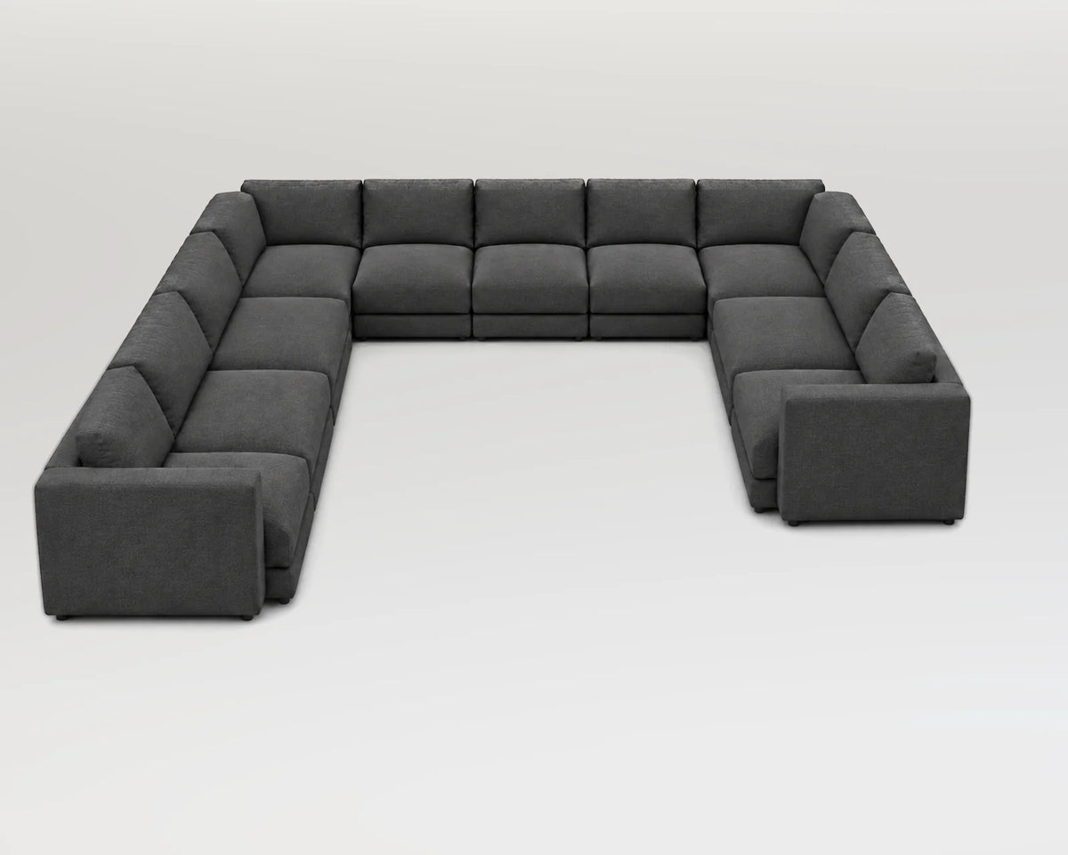 Sofá modular rinconero en U, U-3-3-2, tela entrelazada gris