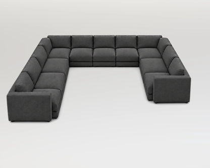 Sofá modular rinconero en U, U-3-3-2, tela entrelazada gris