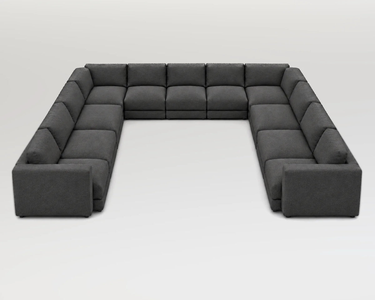 Sofá modular rinconero en U, U-3-3-3, tela entrelazada gris