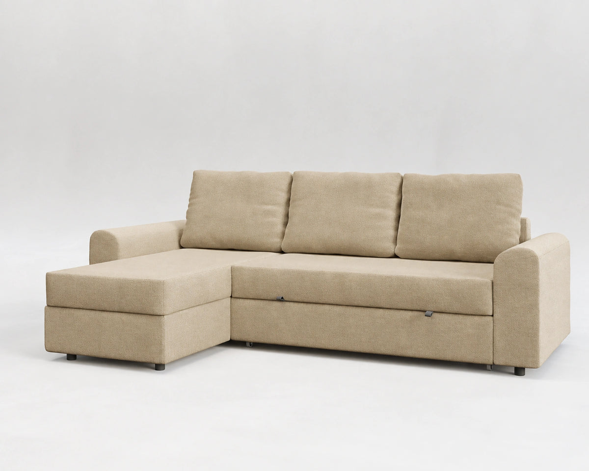 Sofá Tria, tela entrelazada beige, respaldo normal, cerrado