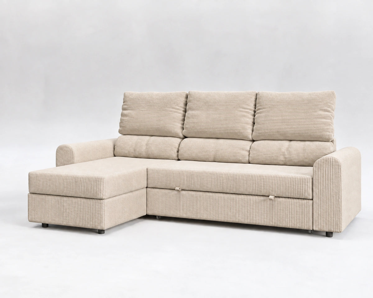 TRIA sofá cama rinconero reclinable cerrado – Pana blanca