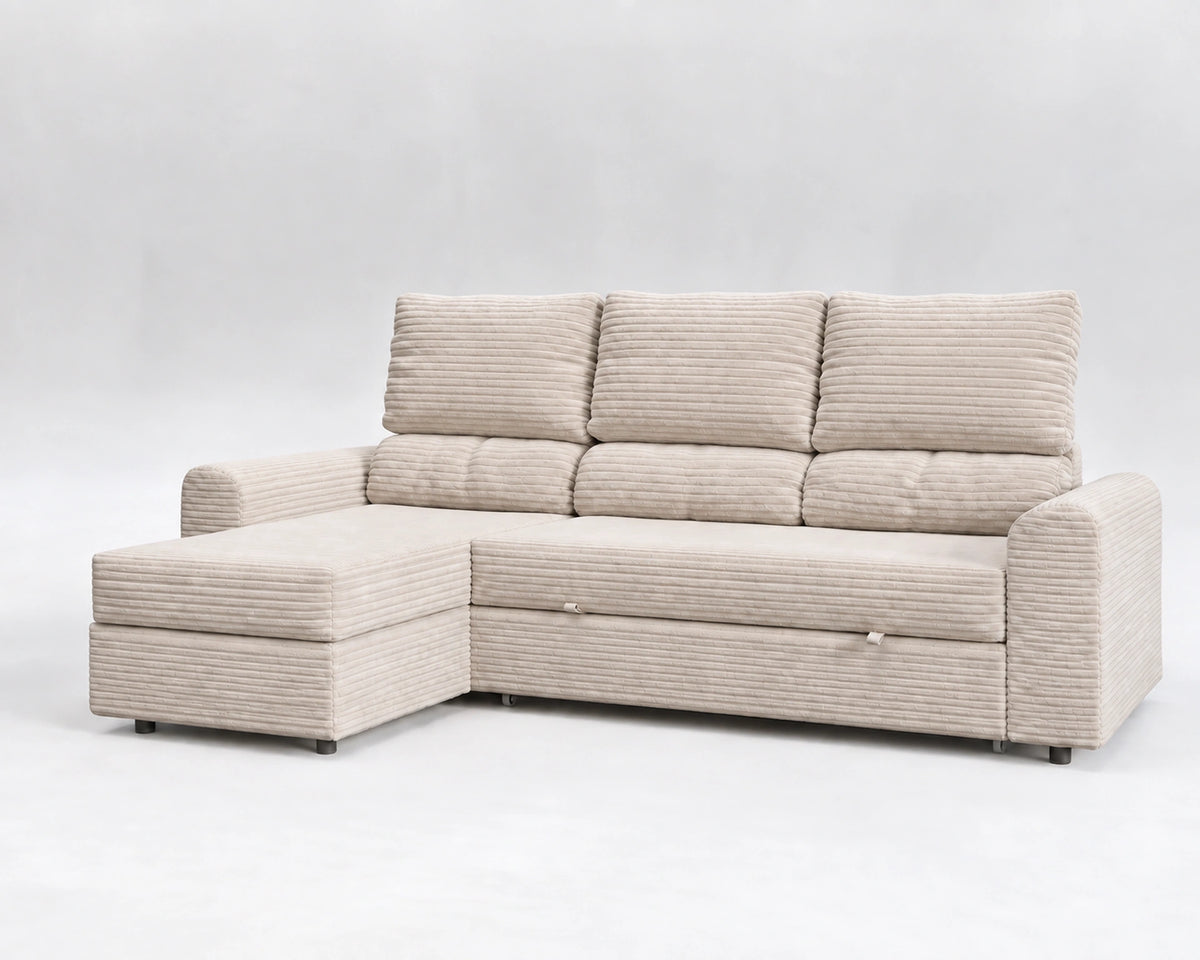 TRIA sofá cama rinconero reclinable cerrado – Pana gruesa blanca