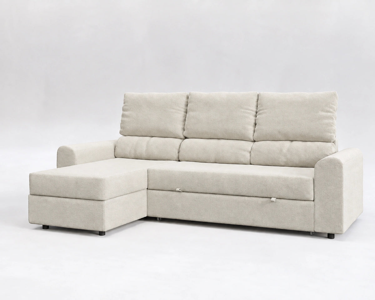 TRIA sofá cama rinconero reclinable cerrado – Tela entrelazada blanca