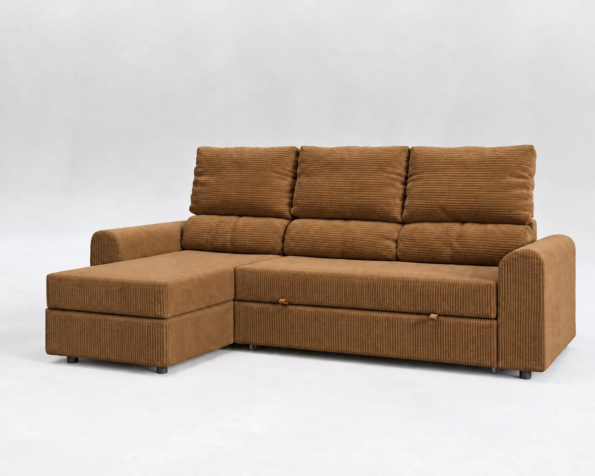 TRIA sofá cama rinconero reclinable cerrado – Pana marrón